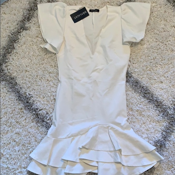 White Ruffle Mini Dress - Picture 1 of 4